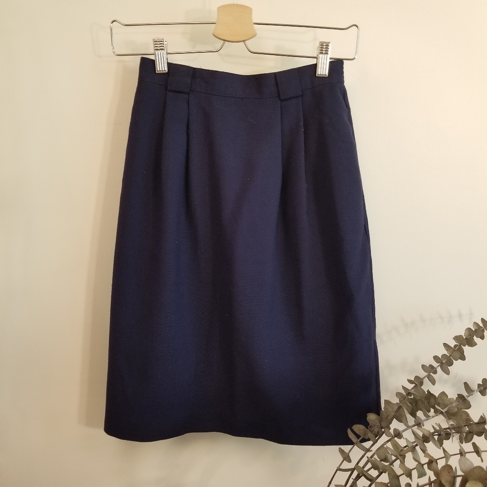 Vintage navy wool pencil skirt
